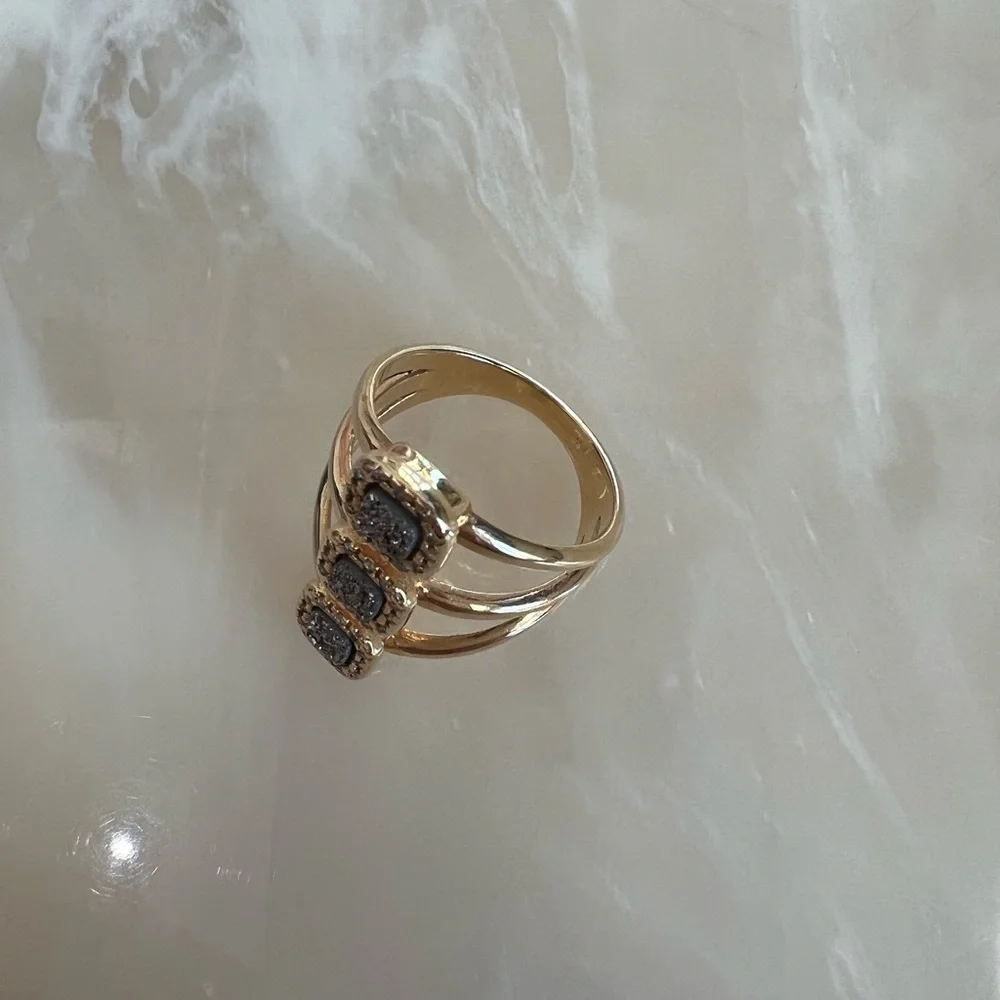 MM Stamped Trio Triple Agate Gold Tone Ring Melinda Maria - Picture 2 of 4